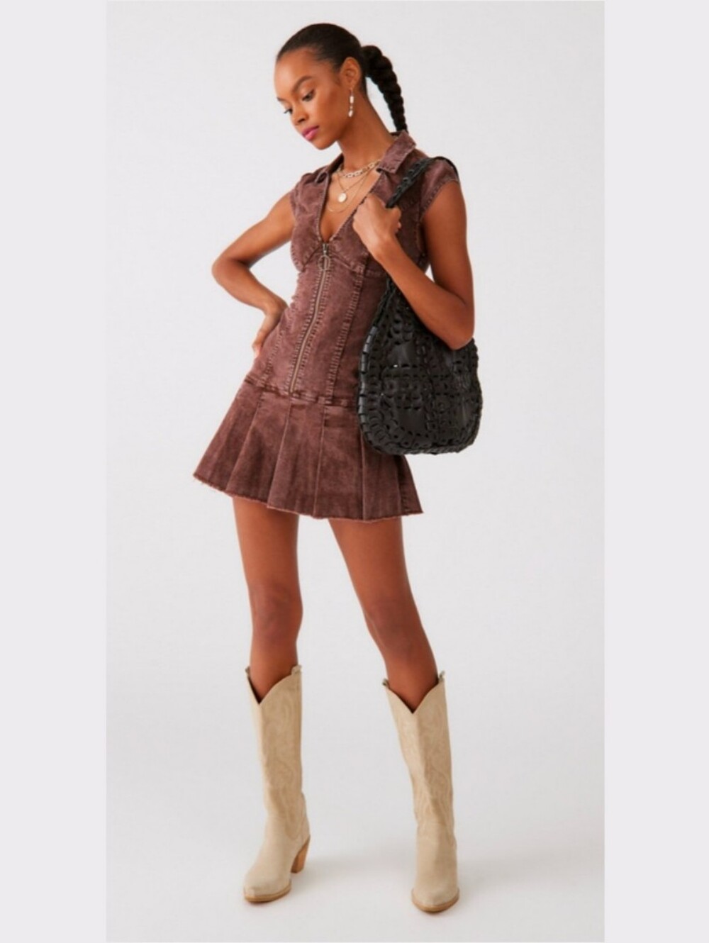 urban outfitters jazzy cordury brown mini dress